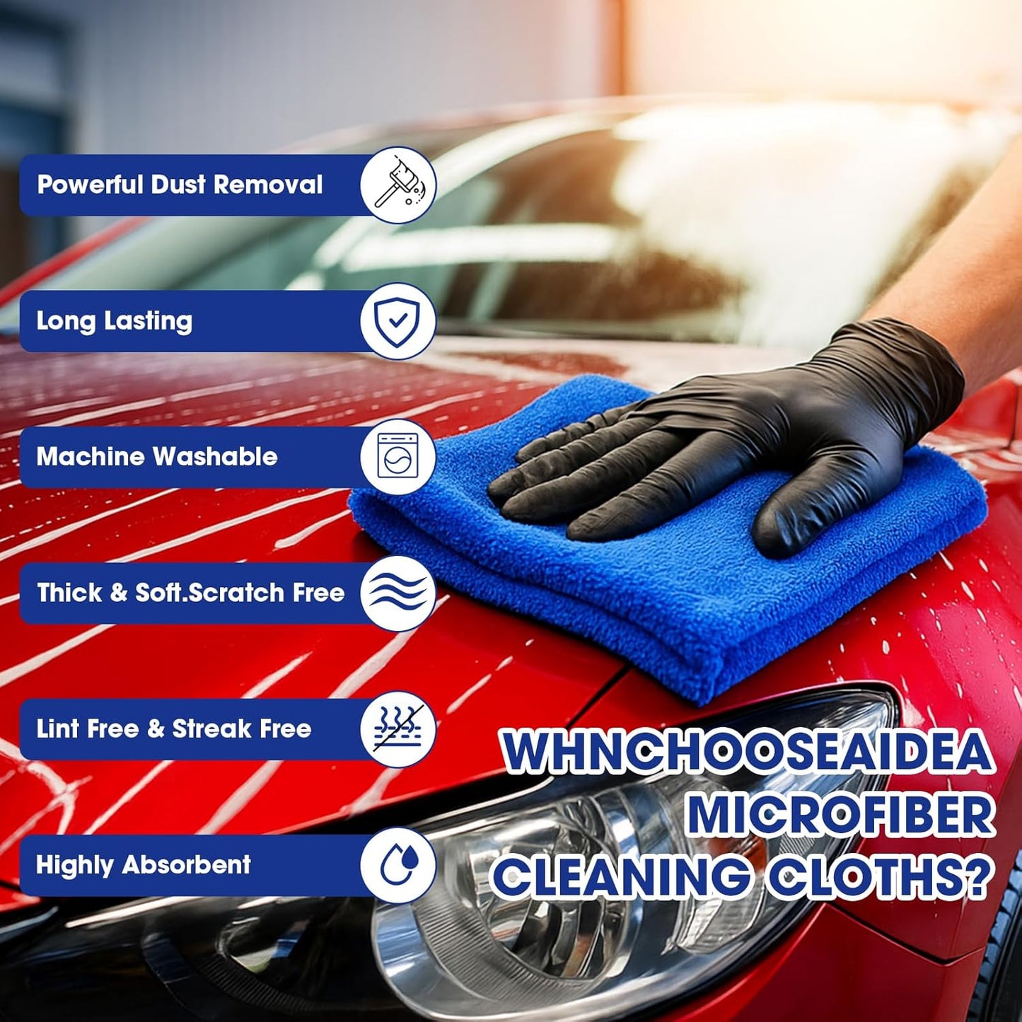 Shimeyao 30 Pcs Edgeless Microfiber Plush Towels for Cars Detailing Drying Wash Polishing Absorbent Cleaning Cloths, 500 GSM, 16 x 16 Inch(16 x 16 Inch,Navy Blue, Gray, Black,30 Pcs)