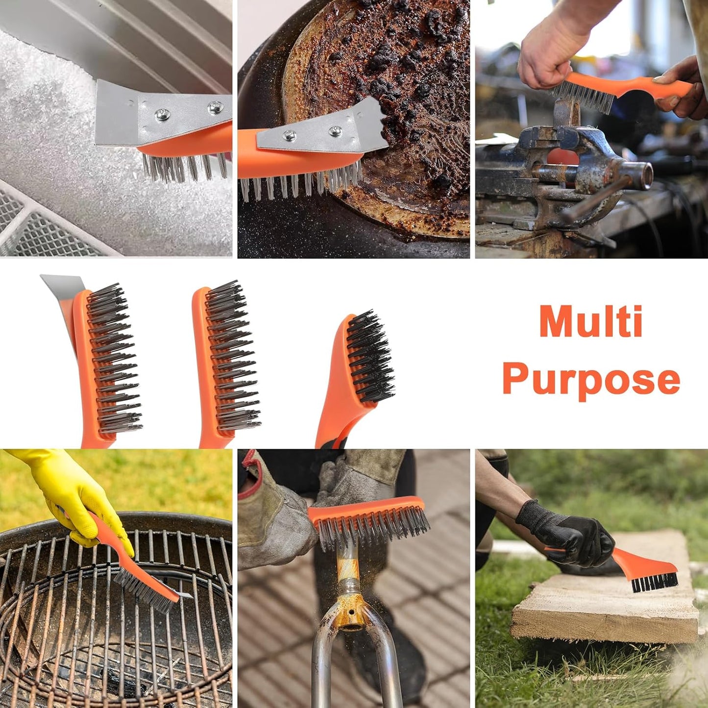 Wire Brush Cleaning Set 3Pc,Detail Brush 10-1/2" and 8",for Cleaning Welding Slag,Rust and Dust.Stainless Steel Brushes with Strong Handle & Metal Scraper,from VASTOOLS