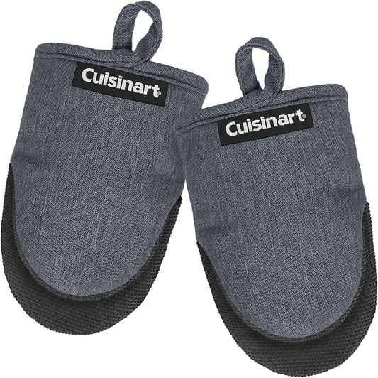 Cuisinart Mini Oven Mitts – 5.5” x 7” Heat-Resistant Kitchen Mitts for Oven with Non-Slip Neoprene Palm, Cotton Filling, and Fabric Loop – Durable Oven Mitt Set for Cooking & Baking (Charcoal)