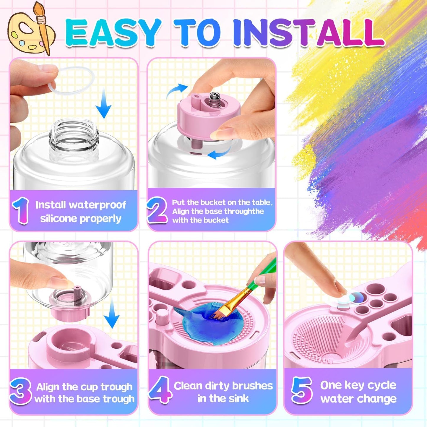 Paint Brush Cleaner Tool with 10 PCS Paint Brushes, Water Cycle Paint Brush Rinser with Holder and Palette, Flush My Brushes, Painting Art Supplies for Artist Beginner Kid