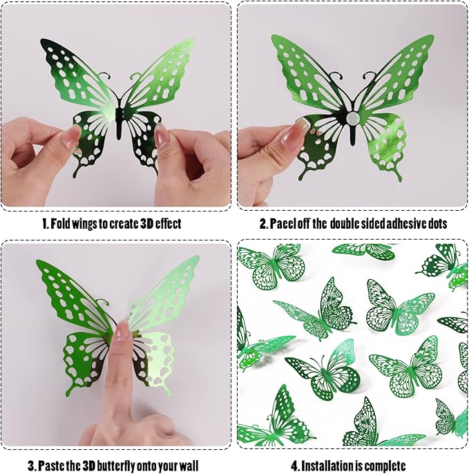 SAOROPEB 3D Butterfly Wall Decor - 48 Pcs, 4 Styles, 3 Sizes, Removable Stickers for Birthdays & Parties