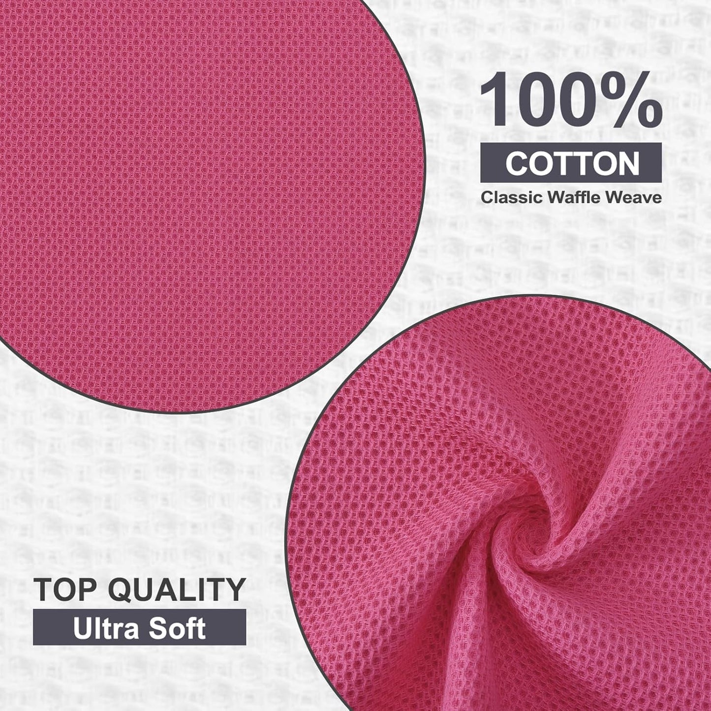 Kitinjoy 100% Cotton Kitchen Dish Cloths, 12 Pack Waffle Weave Ultra Soft Absorbent Dish Towels for Drying Dishes Quick Drying Kitchen Towels Dish Rags, 12 X 12 Inches, Hot Pink