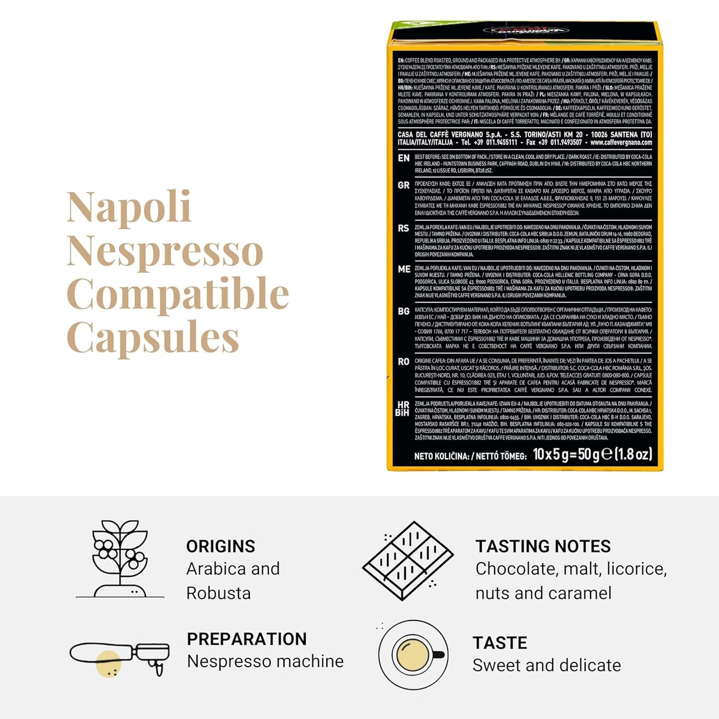 Caffe' Vergnano Medium Roast Espresso Bundle - Original Line Machine Compatible Arabica Robusta Italian Coffee For Nespresso Coffee Machines, Oro, Intenso, Napoli - 10 of Each Flavor (30 Capsules)