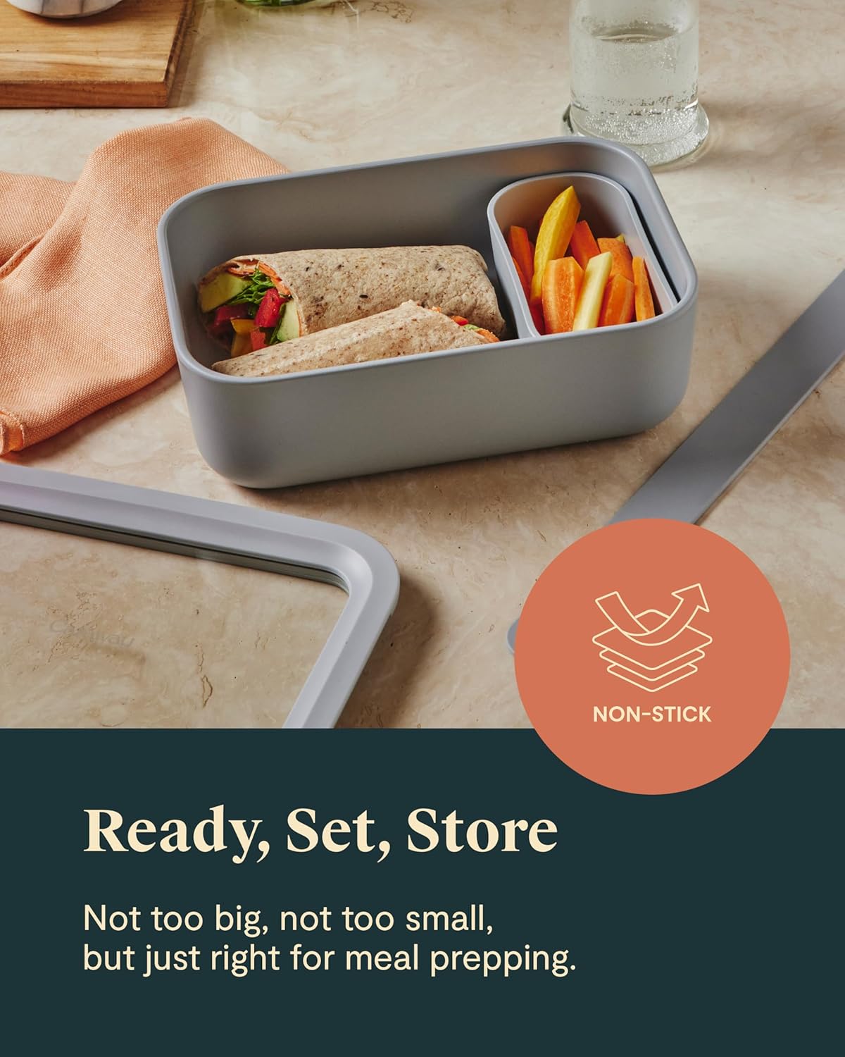 Caraway Glass Food Storage - 6.6 Cup Glass Container - Ceramic Coated Food Container - Non Toxic, Non Stick Lunch Box Container with Glass Lids - Dishwasher, Oven, & Microwave Safe - Mist