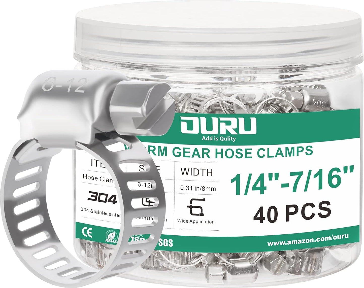 40PCS Hose Clamps Stainless Steel Adjustable 1/4"– 7/16"(6-12mm) Worm Gear Hose Clamp, Heavy Duty Metal Small Hose Clamps for Automotive, Pipe, Radiator Plumbing, Fuel Line