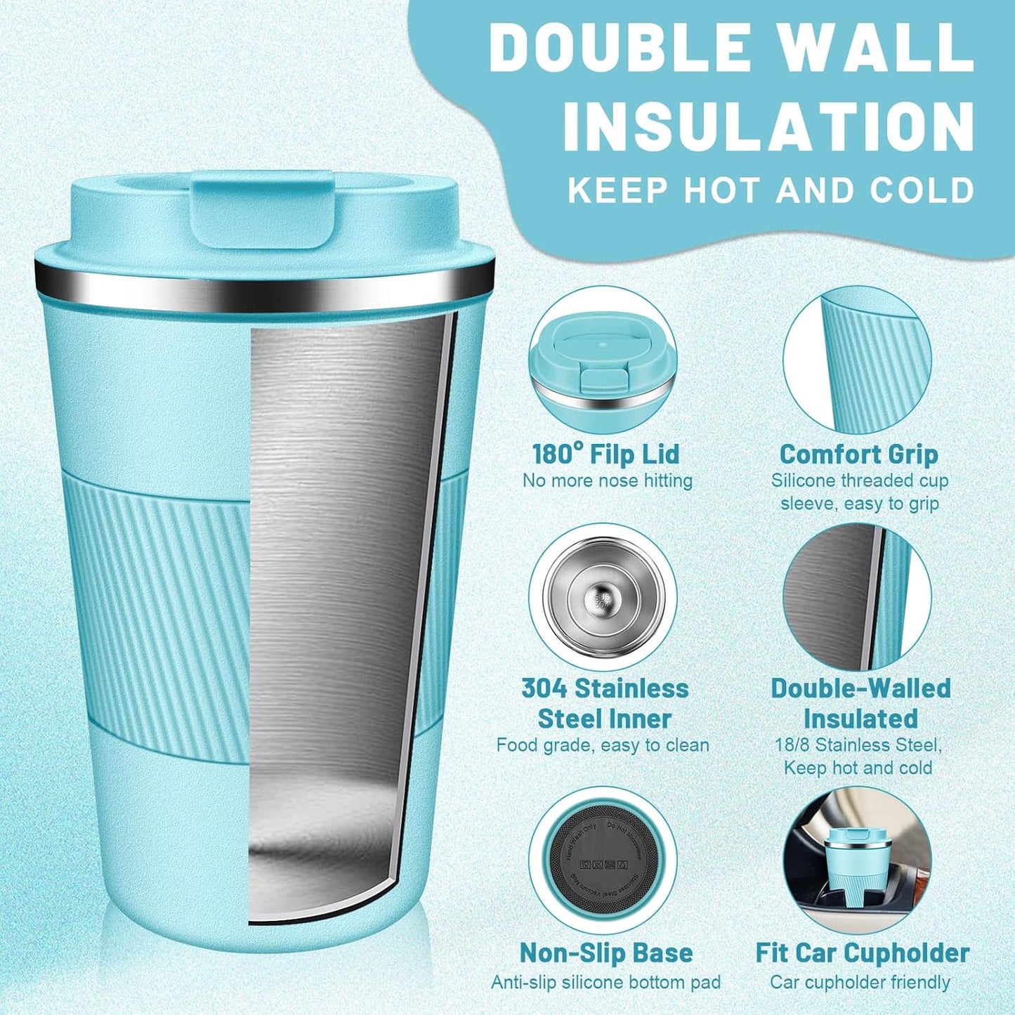 Insulated Coffee Tumblers with Flip Lid 12oz / 17oz, Stainless Steel Travel Coffee Mug Leak Proof, Vacuum Insulated Coffee Mug Reusable Cup, Keeps Cold and Hot for Coffee Tea