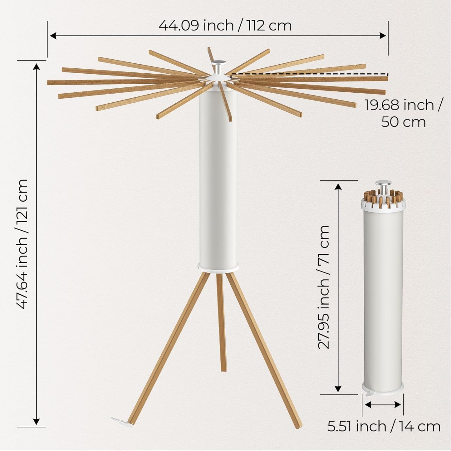 Tripod Clothes Drying Rack, Garment Rack Portable and Foldable Space Saving Laundry Drying Rack - Dryer Rack Clothing Floor Folding Balcony Bedroom Household (Beige(Wood), 16 rods)