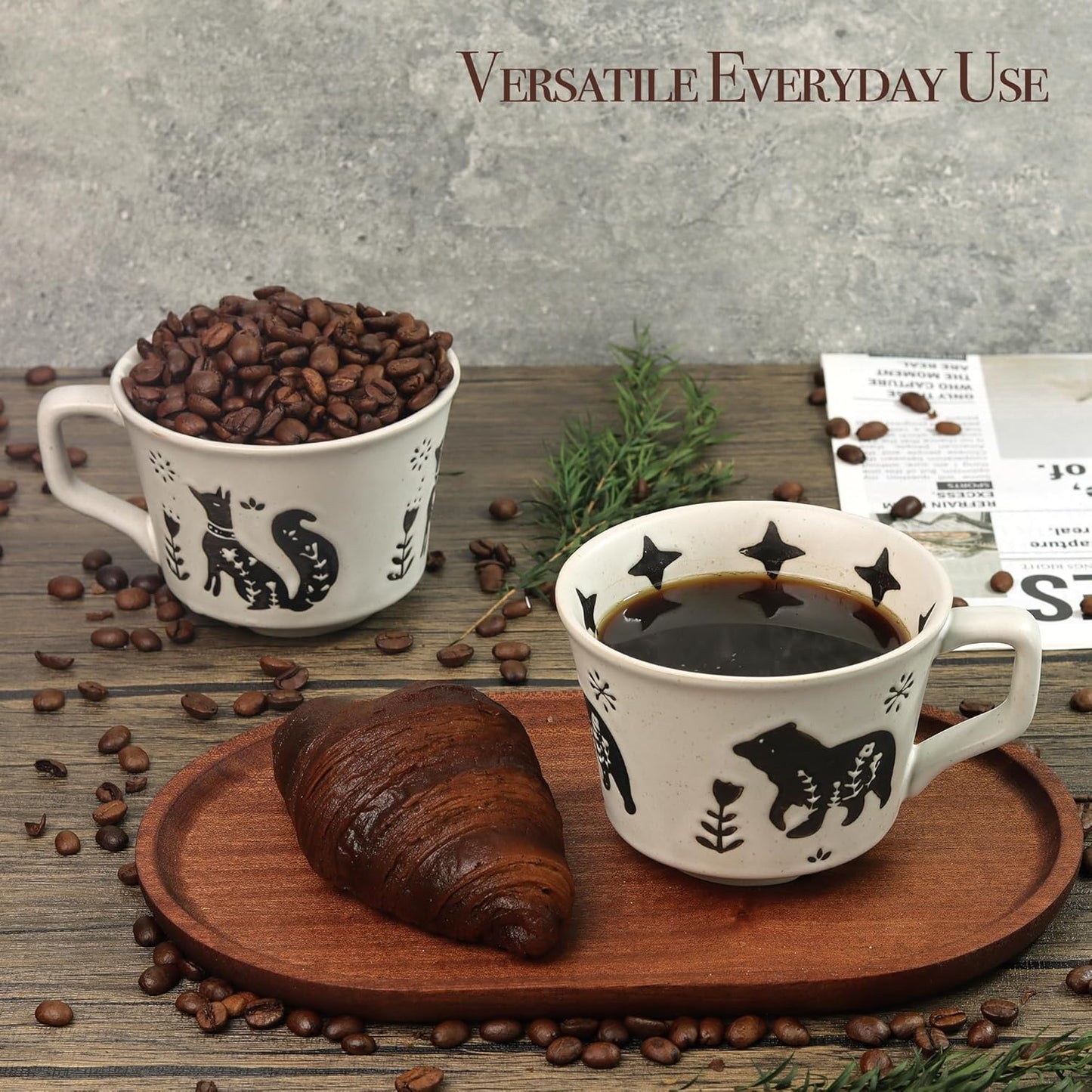 Ceramic Coffee Mug, 12 oz Novelty Unique Teacup with Large Handle, Stoneware Cup for Tea Mocha Latte Cappuccino Espresso (Bear)