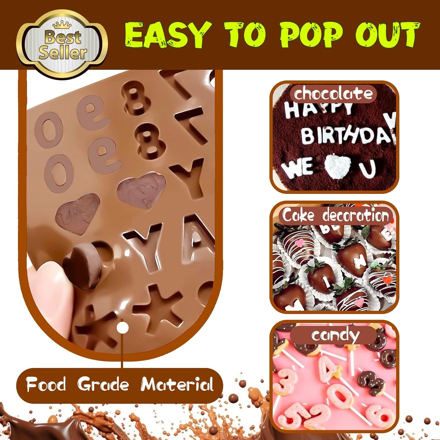 Silicone Letter Mold Chocolate Molds - Non-Stick Letter Chocolate Mold, Made of Food Grade Silicon, Perfect for Cake Decoration, Candy, Chocolate, Birthday Party - 4 Pack