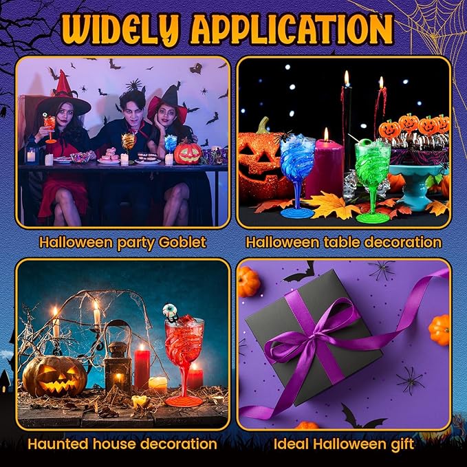 Sliner 24 Pcs Halloween Skeleton Hand Plastic Goblets 12 oz Spooky Skeleton Hand Goblets Halloween Wine Glasses Champagne Glassware Creepy Clear Cups for Party Haunted House, 4 Color