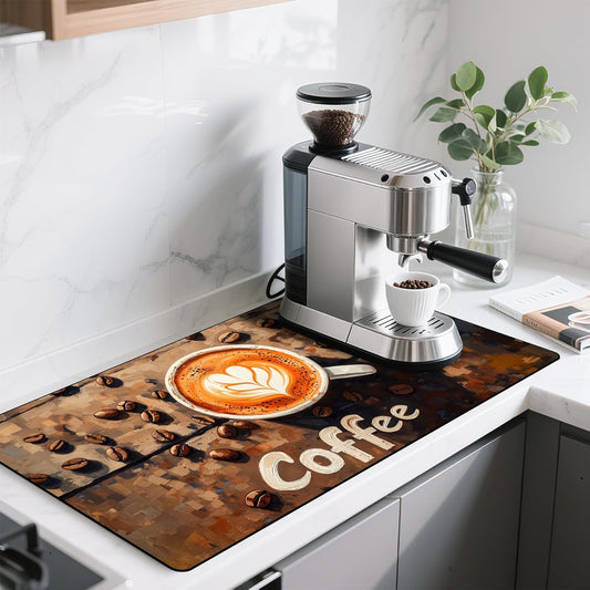 17"x 32" Coffee Bar Mat, Coffee Beans Absorbent Dish Drying Mat Cuttable Hide Stain Draining Table Pad for Kitchen Counter, Coffee Bar Accessories