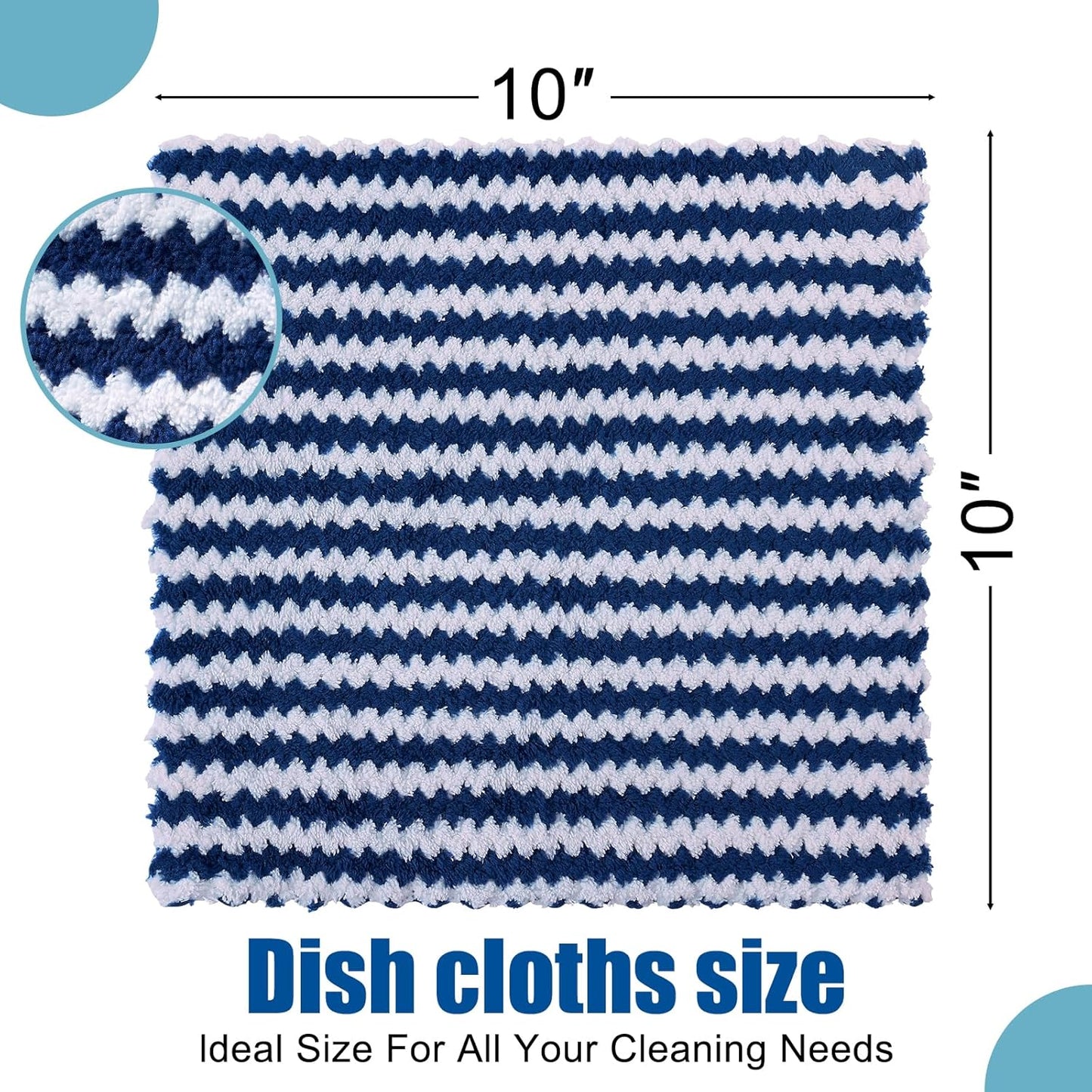 Homaxy 18 Pack Kitchen Dish Cloths, Ultra Soft and Absorbent Dish Towels, Reusable Fast Drying Microfiber Cleaning Cloth, Coral Velvet Wave Design No-lint, 10 x 10 inches, Navy Blue
