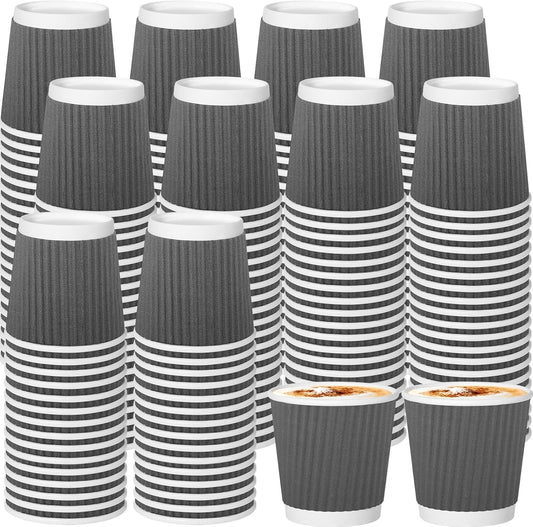 240Pack Paper Espresso Coffee Cups, 4 oz Disposable Coffee Cups,Corrugated Insulated Ripple Wall, Paper Ripple Cups for Coffee, Hot Chocolate and Hot Tea Drinks -Gray