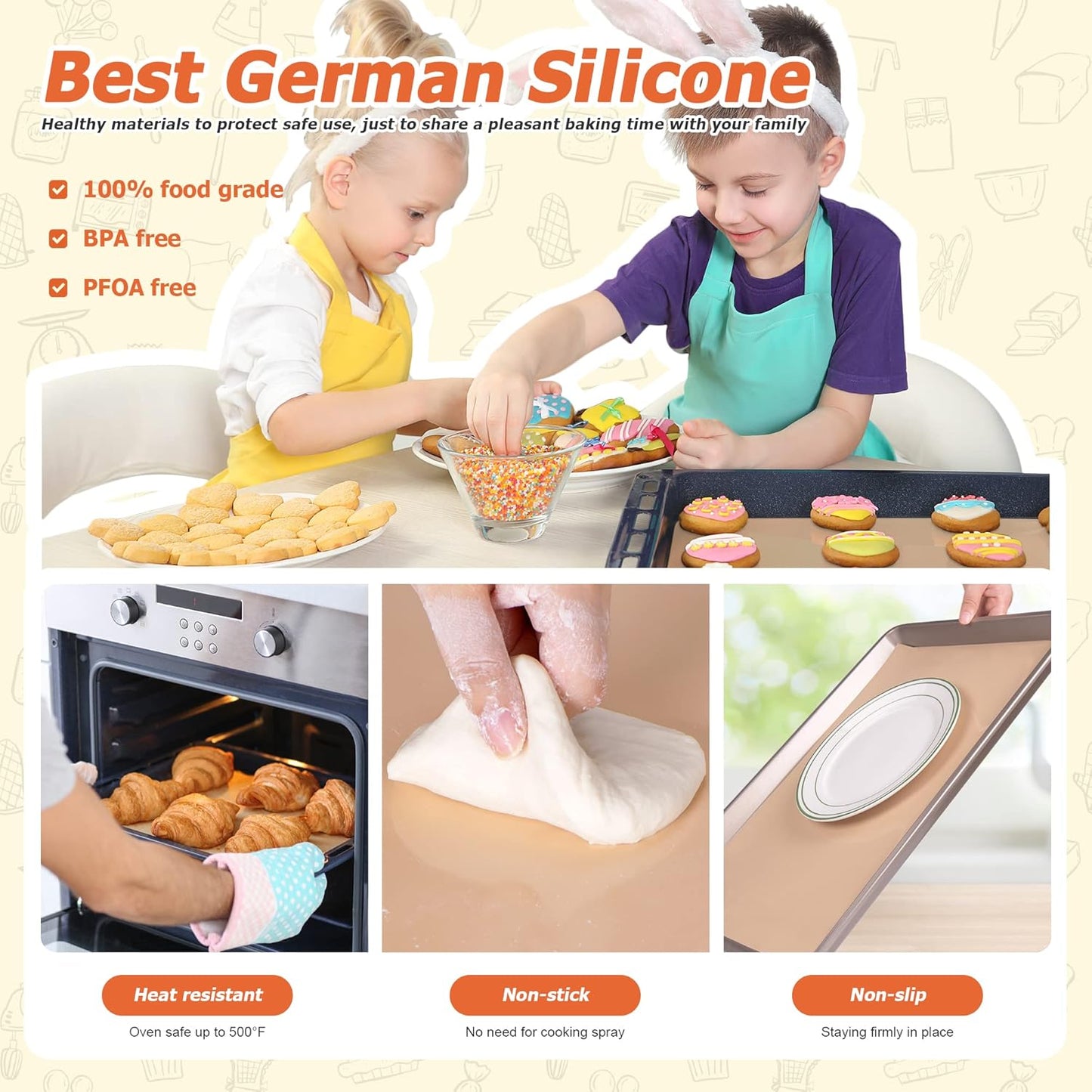 Silicone Baking Mat Roll - Best German Silicone - Non-slip Silicone Pastry Mat, Non-Stick Reusable Air Fryer Linner, Counter Mat, Oven Liner, Freeze Dryer Mat - 12IN x 10.7FT