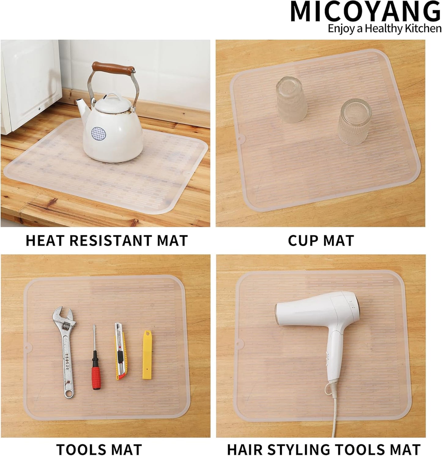 Silicone Dish Drying Mat for Multiple Usage,Easy clean,Eco-friendly,Heat-resistant Silicone Mat for Kitchen Counter or Sink,Refrigerator or Drawer Liner Translucent 2XL 24 inches x 18 inches