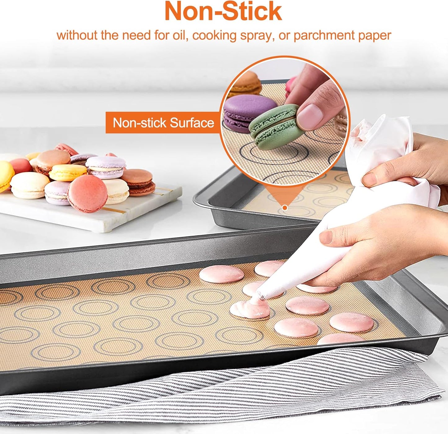 HOOMIL Macaron Silicone Baking Mats 2-Pack, 13" x 9" Quarter Sheet Size Macaron Silicone Mat, Non-Stick, Reusable, Food Safe Baking Mat - Brown+Gray