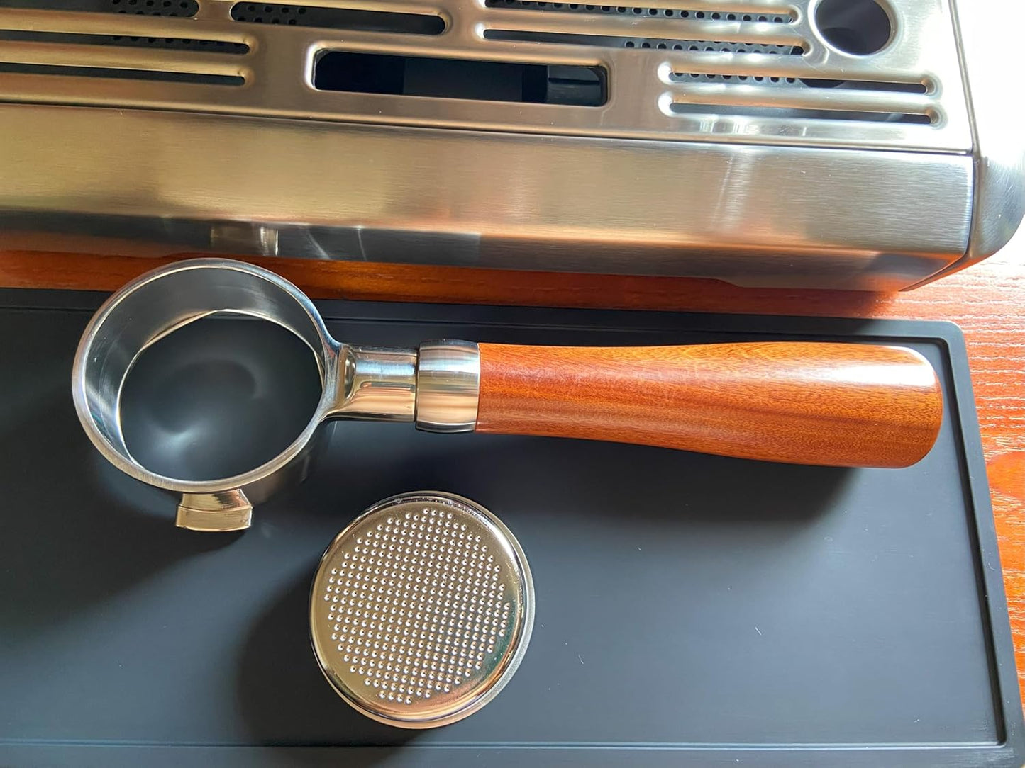 51mm Bottomless Portafilter Compatible with DeLonghi Espresso Machine ECP3420/ECP3630/ECP3120/EC260BK/EC265/EC155/EC702/BCO430 Stainless Steel Portafilter 2 Ear Filter Basket-Plastic