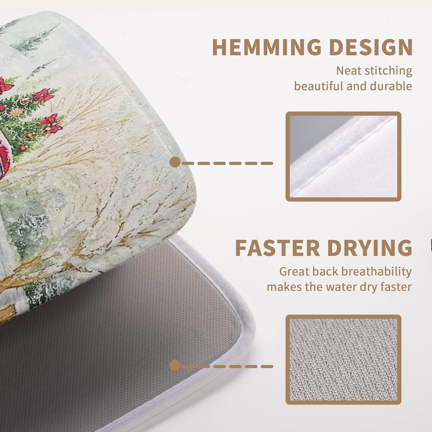 Christma Red Truck Dish Drying Mat Winter Dog Large Kitchen Mats Dish Drying Pad Xmas Tree Vintage Absorbent Dish Dryer Mat for Kitchen Countertops Microfiber Drainer Pad Dish Drying Mats (18x24 in)