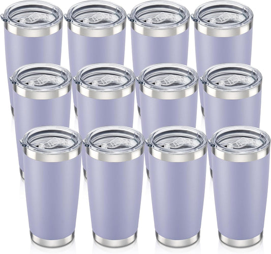 20 oz Tumbler with Lid Stainless Steel Insulated Tumblers Bulk Double Wall Vacuum Cups Powder Coated Travel Mug Keep Drinks Cold and Hot, Cosmic Lilac, 12 Pack