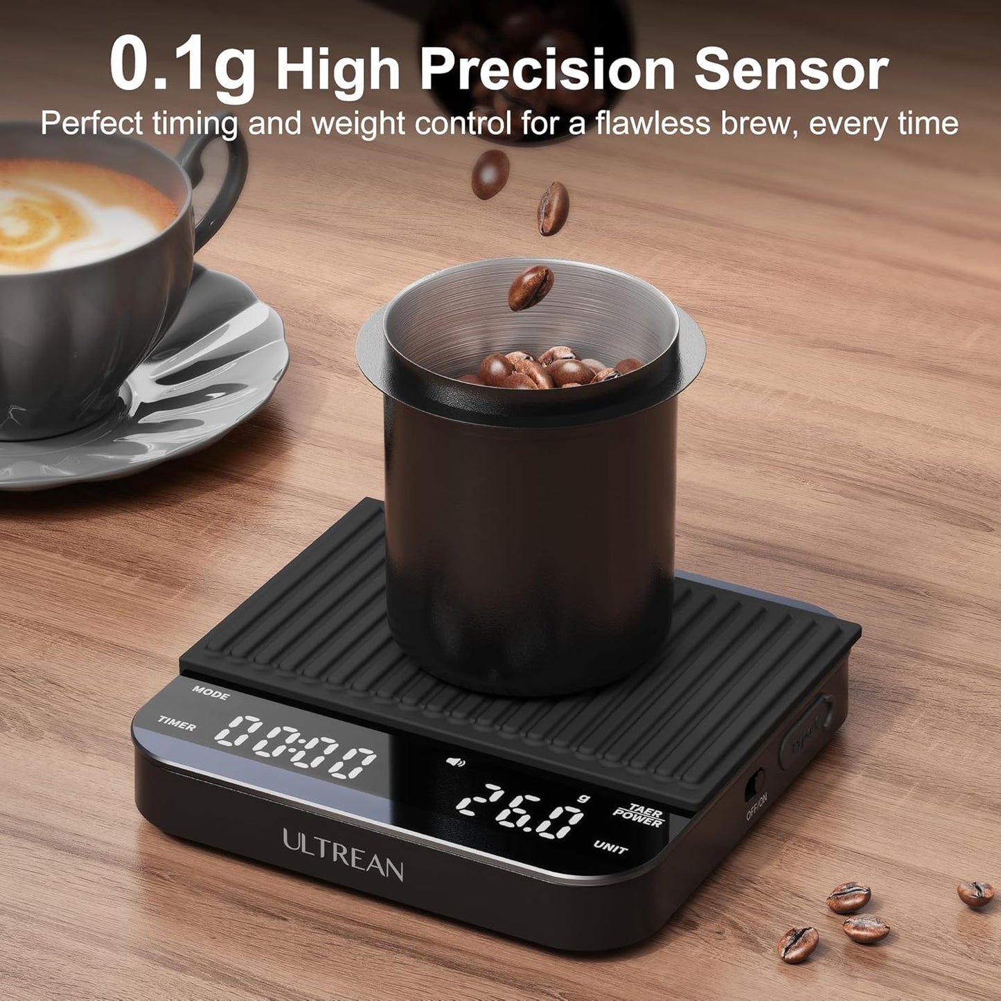 Ultrean Mini Coffee Scale with Timer, Rechargeable Espresso Scale, 2kg/0.1g Accurate Scale for Espresso and Pour-Over Coffee, Portable Digital Kitchen Scale with 3 Brewing Modes