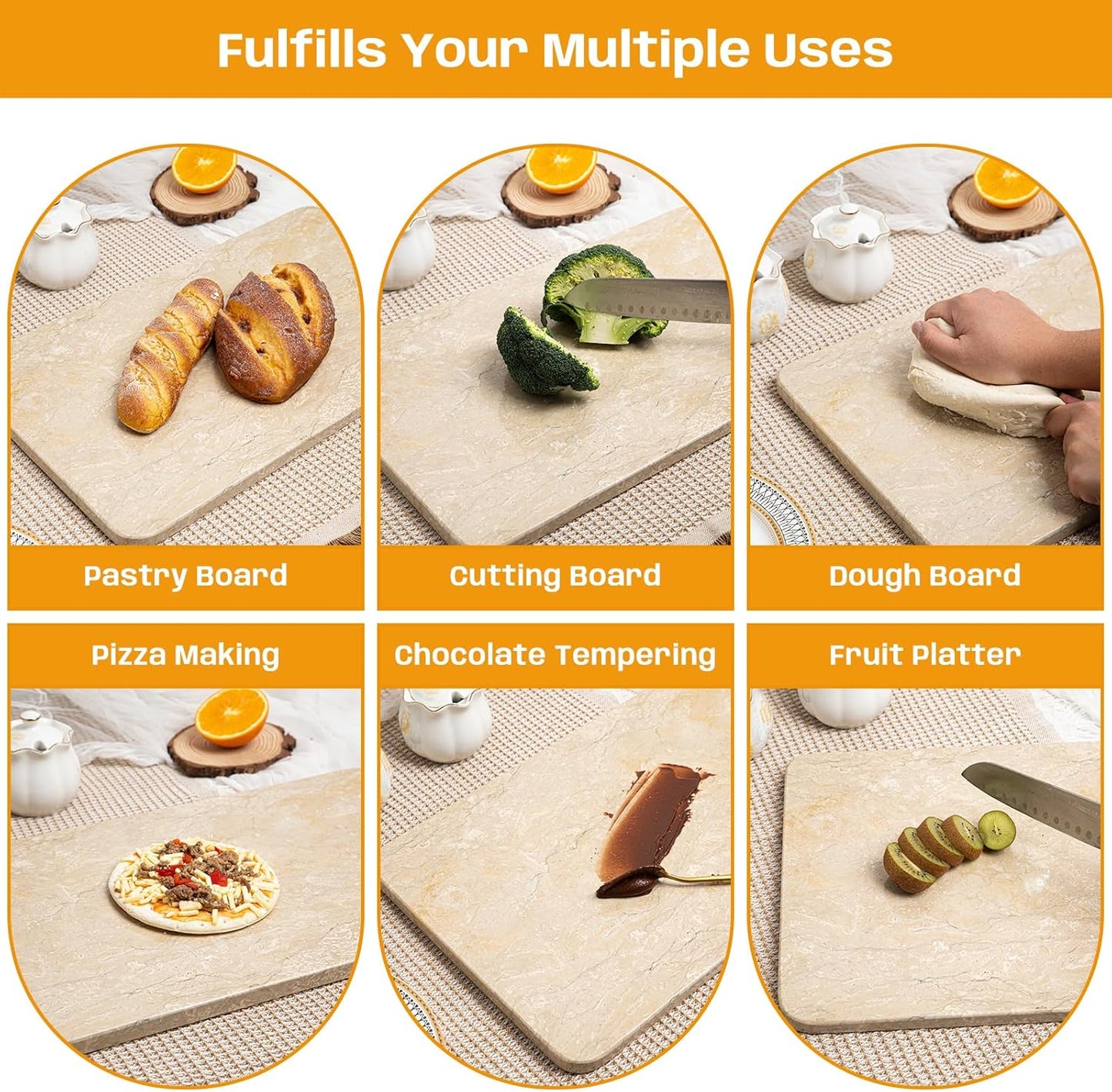 Marble Cutting Board, 12x20 Inch Marble Pastry Board With Non-Slip Feet For Cheese, Charcuterie, Dough, Chocolate, Dessert, Pack Of 1 Piece