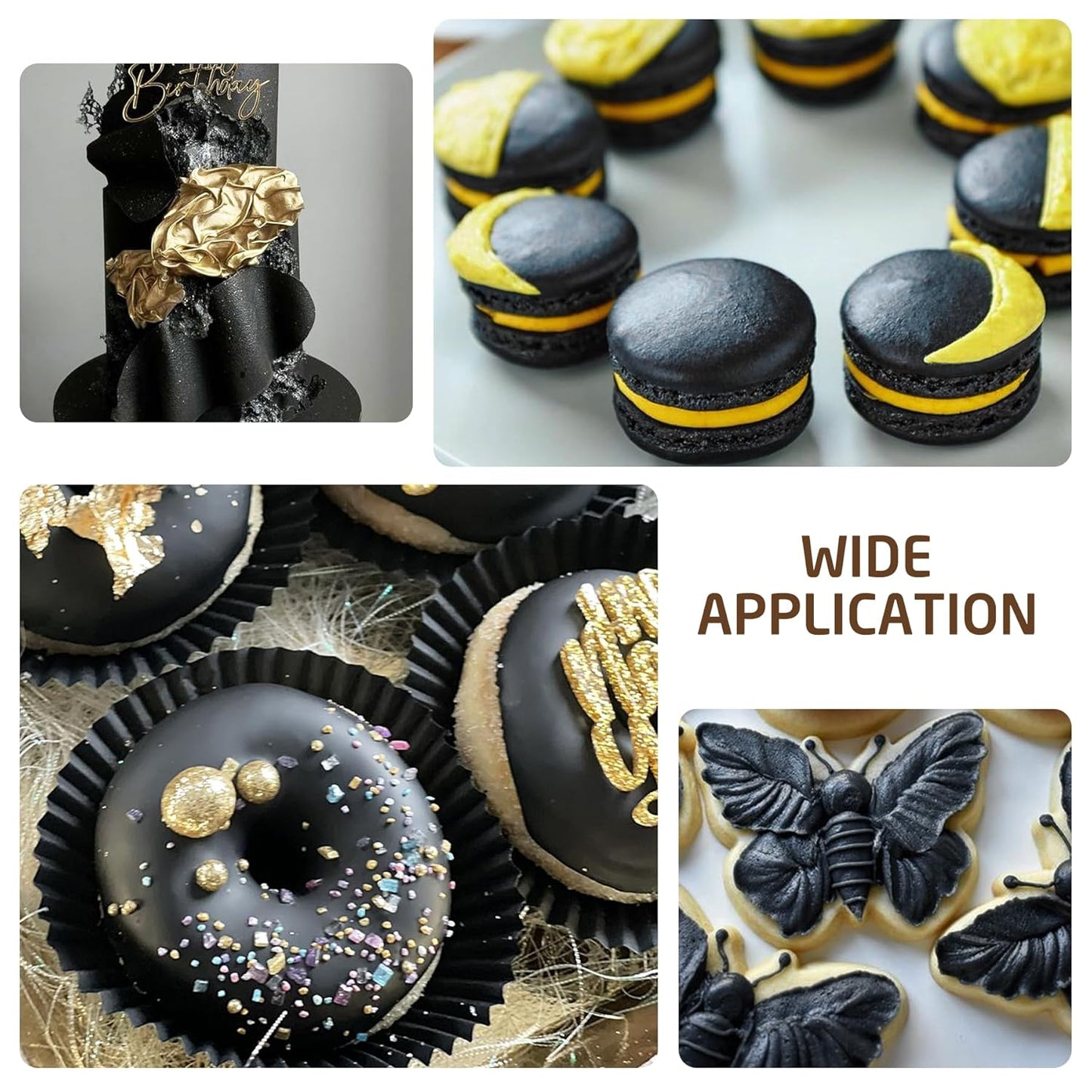 Edible Glitter Paint - 2 fl.oz Food Grade Metallic Glitter Cake Paint for Cake Decorating, Baking, Cupcakes - Shimmer Art Decorative Liquid Edible Paint Food Coloring for Fondant, Donuts (Black)