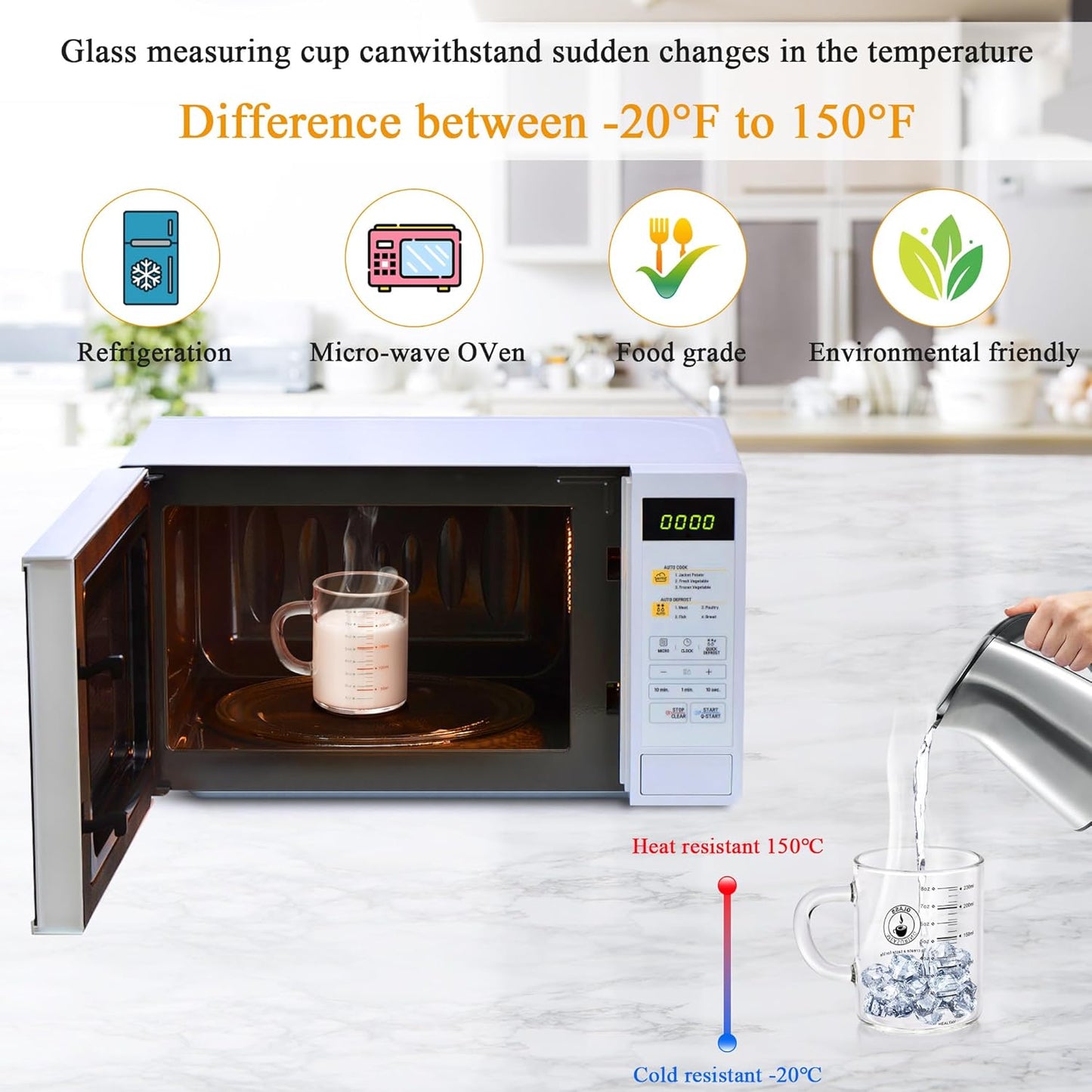 8 Oz Glass Measuring Cup, Espresso Shot Glasses, Clear Coffee Mugs for Hot or Cold Drinks With Handle, Microwave Safe Graduated High Borosilicate Cup (Black)