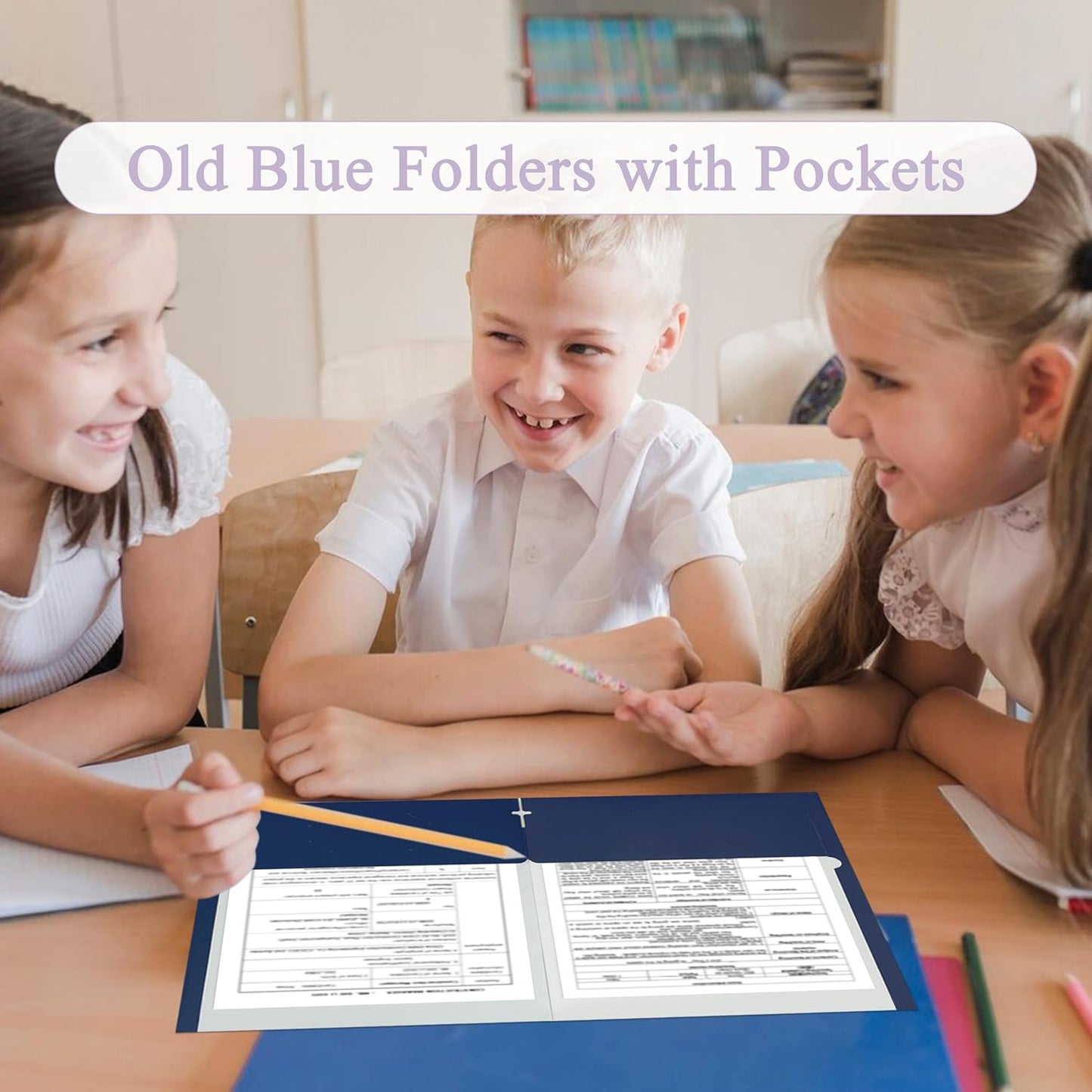 Zzrywuty File Folders with Pockets Letter Size, 50-Pack Paper Folders with Card Slot, Two Pocket Folders for School Students, Businessmen, Home and Office Workers（Old Blue）