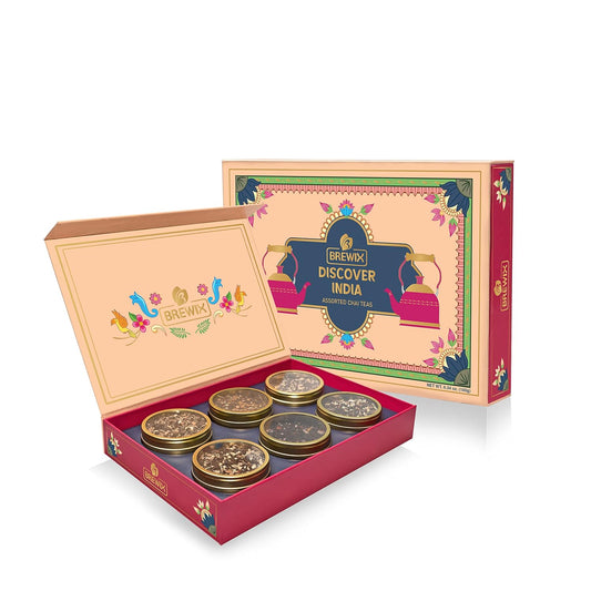 BREWIX, Discover India Premium Black Tea Christmas Gift Box (6.34oz/90+ Cups) | Tea Gift Sets For Tea Lover | 6 Unique Chai Teas | Best for Birthdays, Anniversaries & Holidays