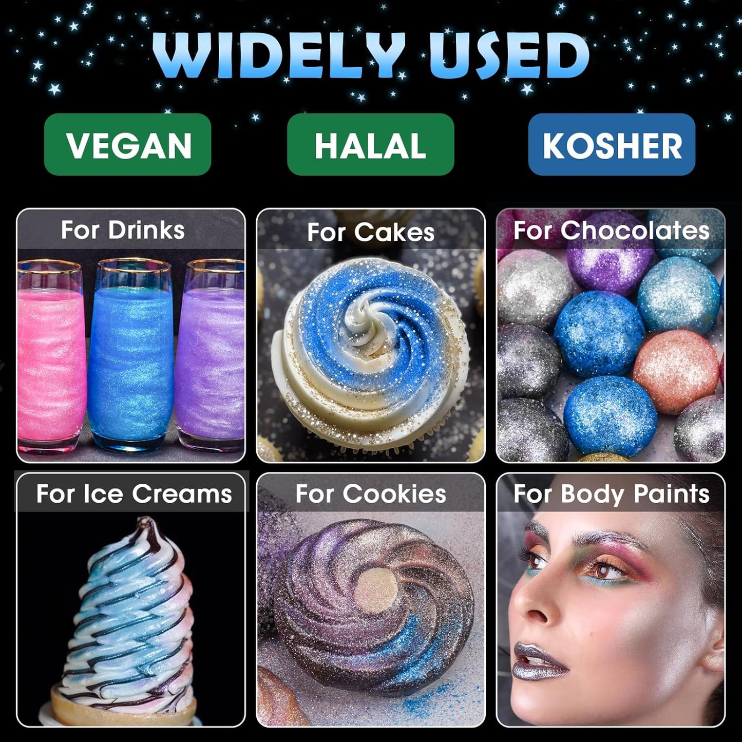 NiHome Edible Food-Grade Glitter Powder Glimmer Luster Dust Metallic Fancy Food Decorating Sprinkle Glimmery Dust for Drink Wine Beverage Cake Bakery Vegan Allergen-Free (Blue, 0.35oz/10g)