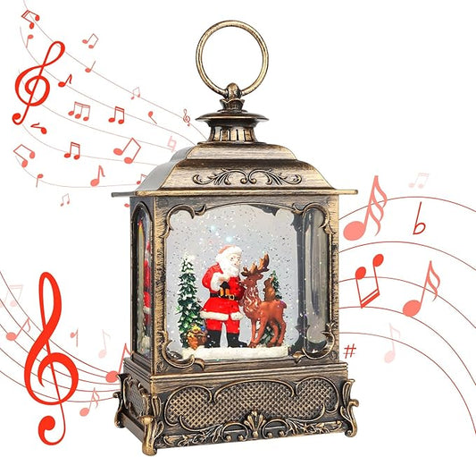 Christmas Snow Globes,Christmas Decorations for Home,with 6 Hour Timer,Musical Snow Globe,Battery Or USB Powered,Christmas Lantern,Christmas Festival Decor, Santas Reindeer