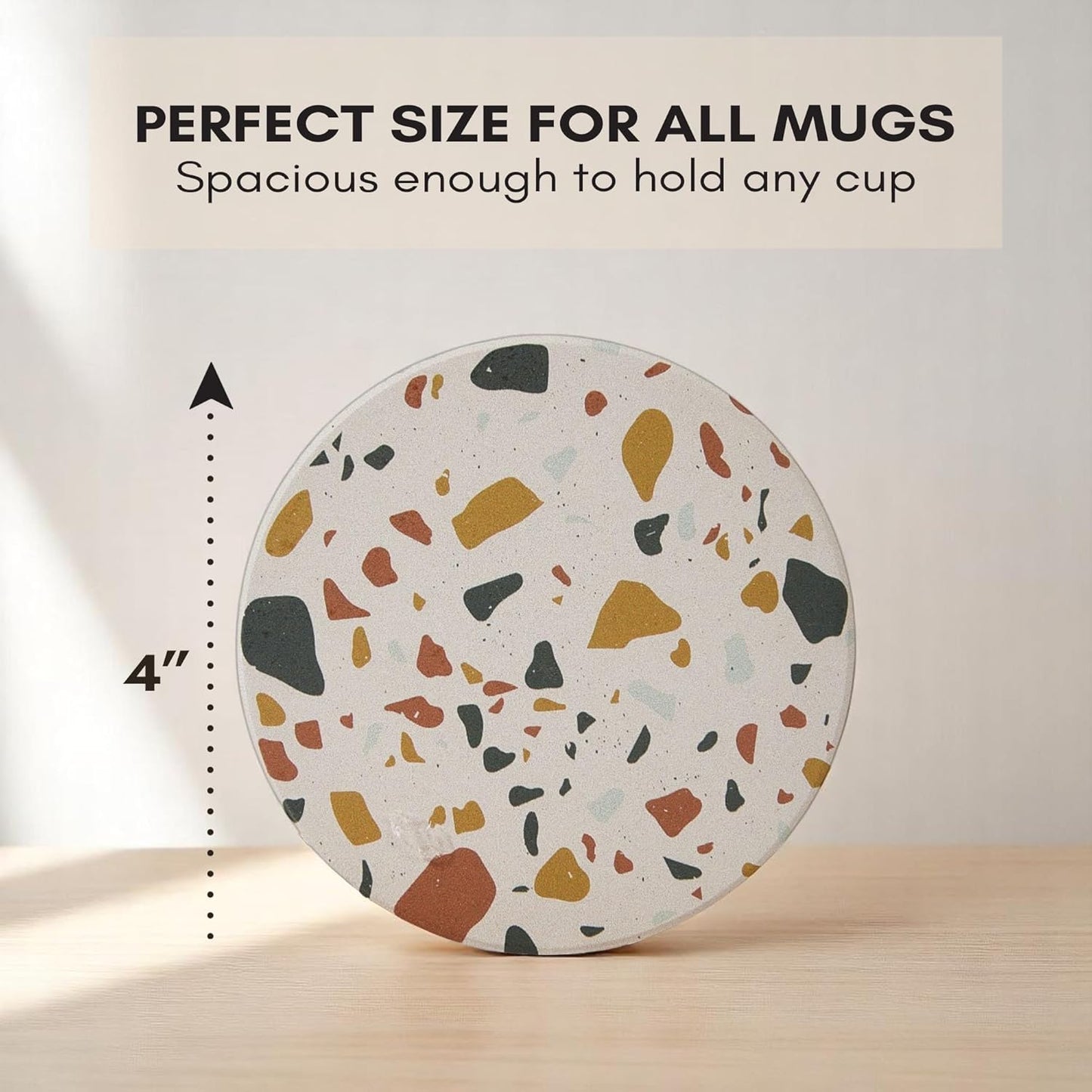 Absorbent Coaster Set of 6 with Holder, Drink Coasters for Coffee Table, Kitchen, Home Decor, Cute Ceramic Round Coasters, Alternative to Silicone, Cork or Glass Coaster (Sunset with Black Holder)