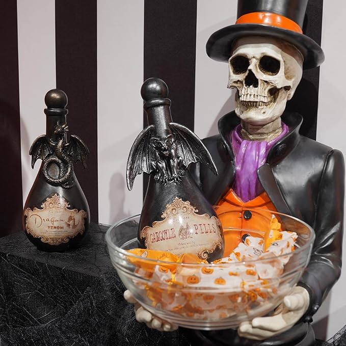 Braxio Halloween Home Decor Potion Bottles - Resin Black Bad Dragon Halloween Potion Bottles Gothic Decor Decorative Bottles Room Decor Aesthetic for Day of The Dead 4.25 * 4.25 * 9.5 Inch