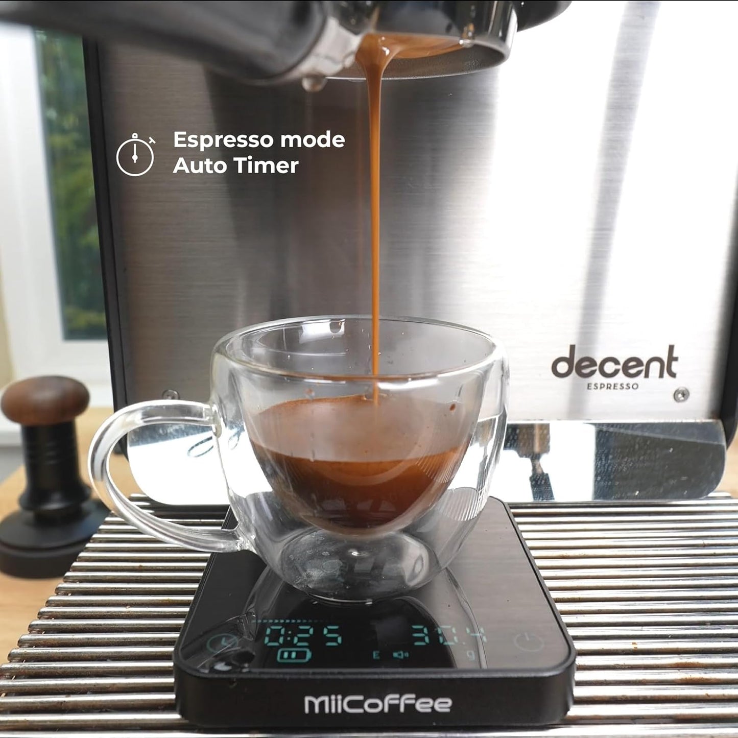MiiCoffee Minipress Coffee Scale, Auto Timer for Espresso and Pour-Over Coffee, Aluminum Body & Glass Top