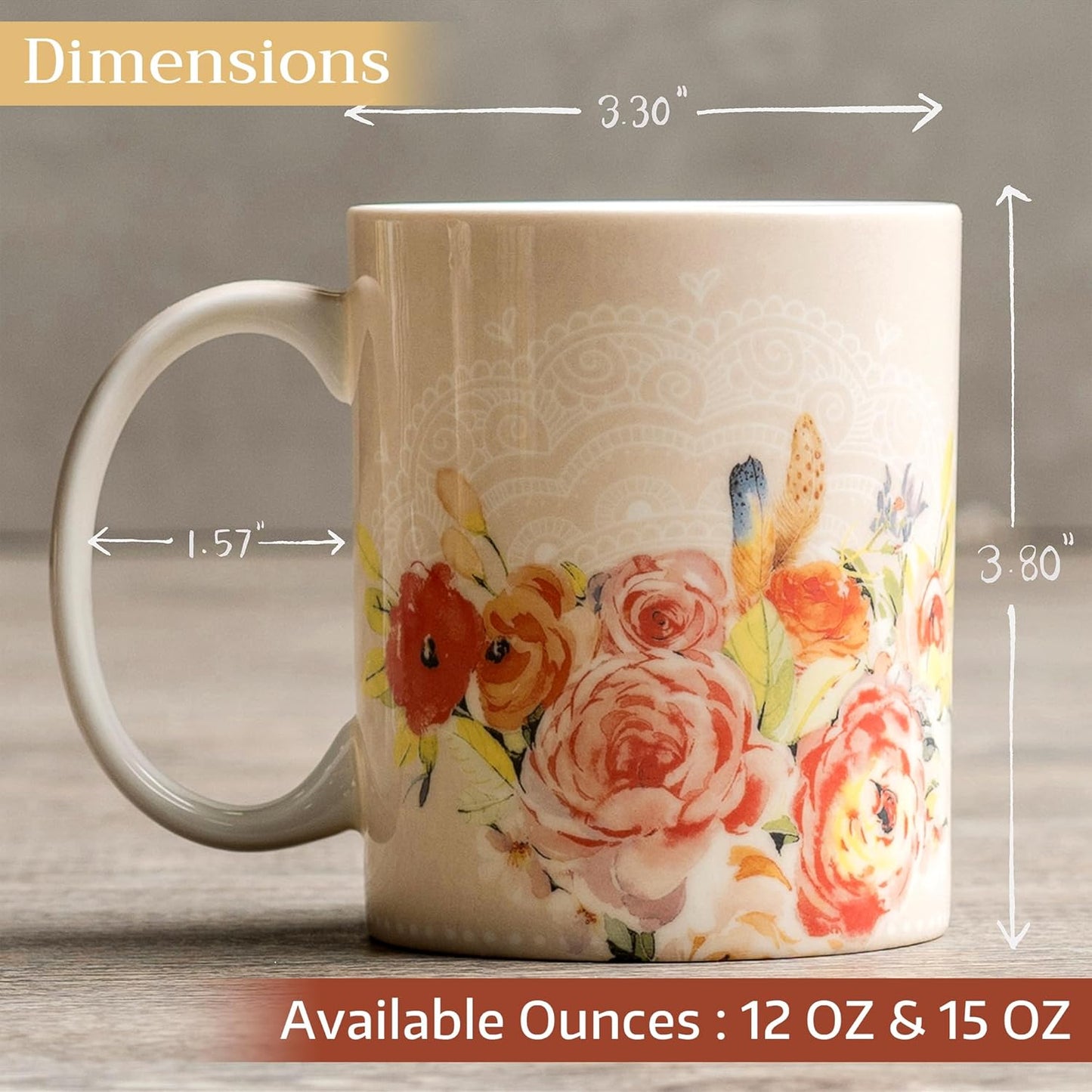 Maison d' Hermine Coffee Mug with Handles Fine Bone China Mugs Pack of Two Tea Cups for Hot Beverages Cappuccino Latte Home Restaurant Office Perfect for Gift (Ibiza - Beige, 15 Ounce)