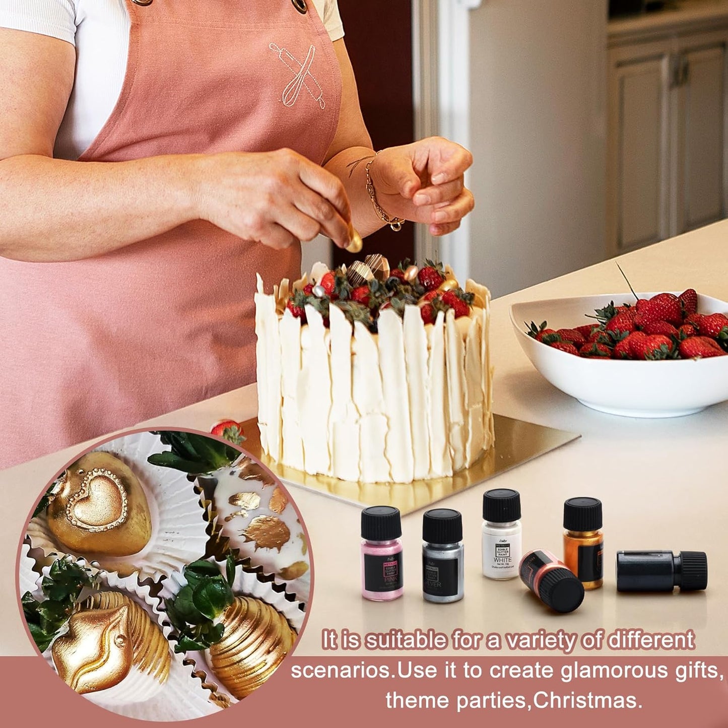 Edible Glitter Paint - 2 fl.oz Food Grade Metallic Glitter Cake Paint for Cake Decorating, Baking, Cupcakes - Shimmer Art Decorative Liquid Edible Paint Food Coloring for Fondant, Donuts (Black)