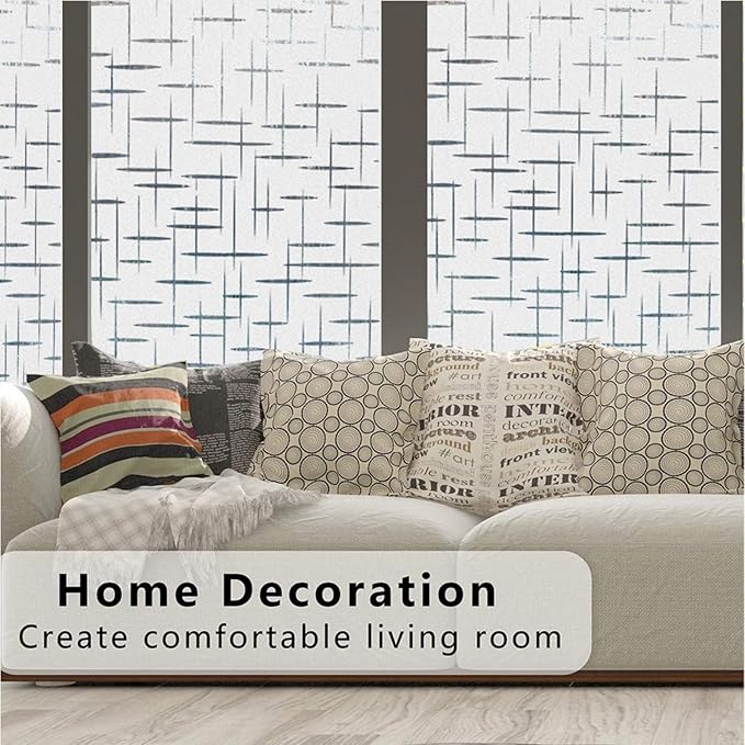Finnez Frosted Window Film Non-Adhesive, Frosting Privacy Film for Glass Windows, Self Static-Cling Decorative Window Cling for Home Office UV Protection Cross Pattern 11.8 x 118.1 inches