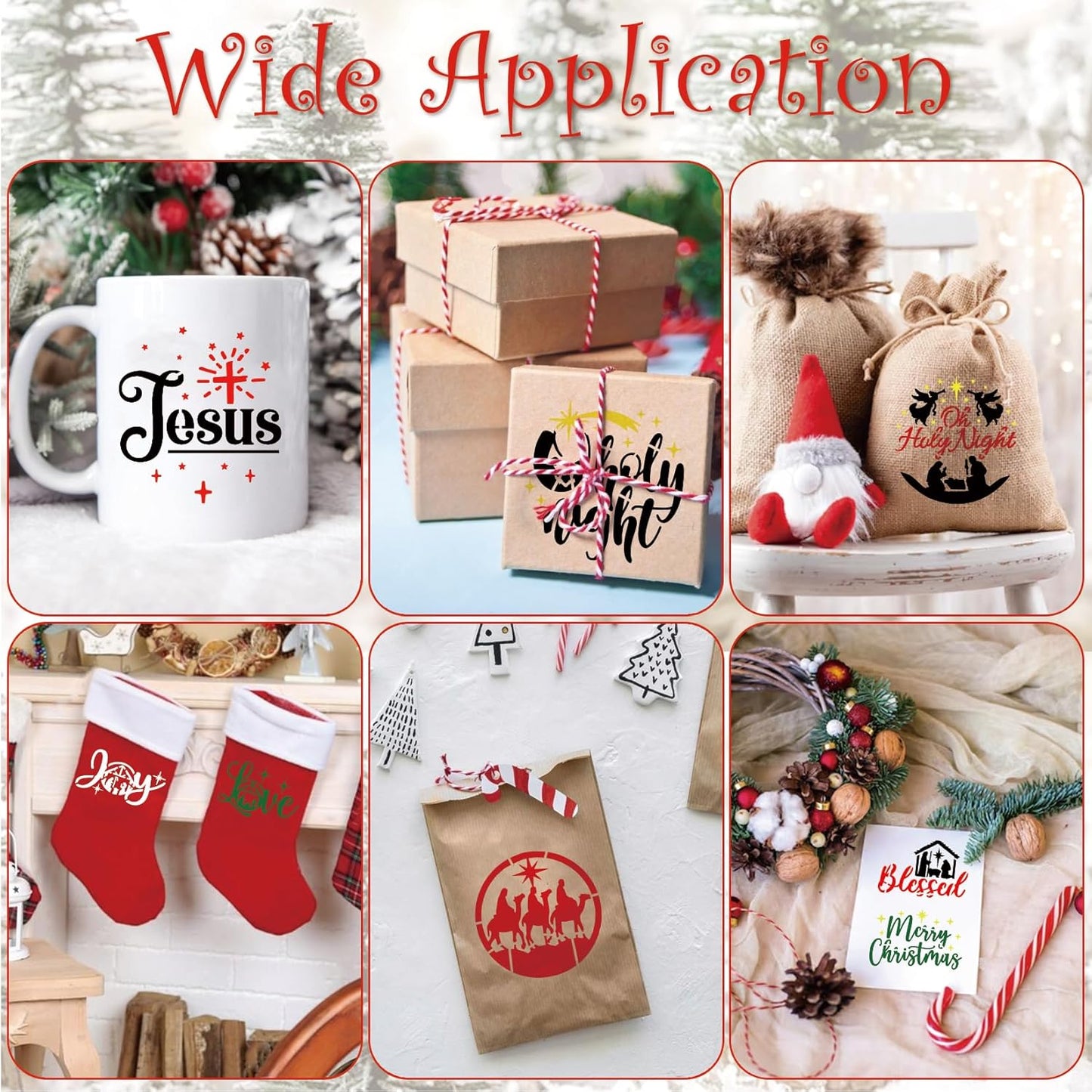 30 Pieces Small Christmas Nativity Stencils for Painting on Wood Reusable Palstic Nativity Scene Stencils for DIY Crafts Ornament Wood Cookie (3in Jesus)