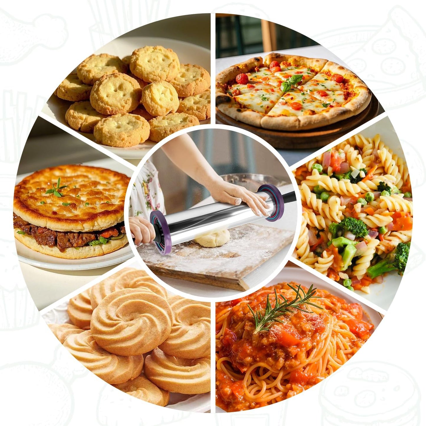 Rolling Pins,Rolling Pin and Silicone Baking Pastry Mat Set,Rolling Pins,Adjustable Stainless Steel Rolling Pin with Thickness Rings for Baking Dough,Pizza,Pie,Pasta(Red Mat)