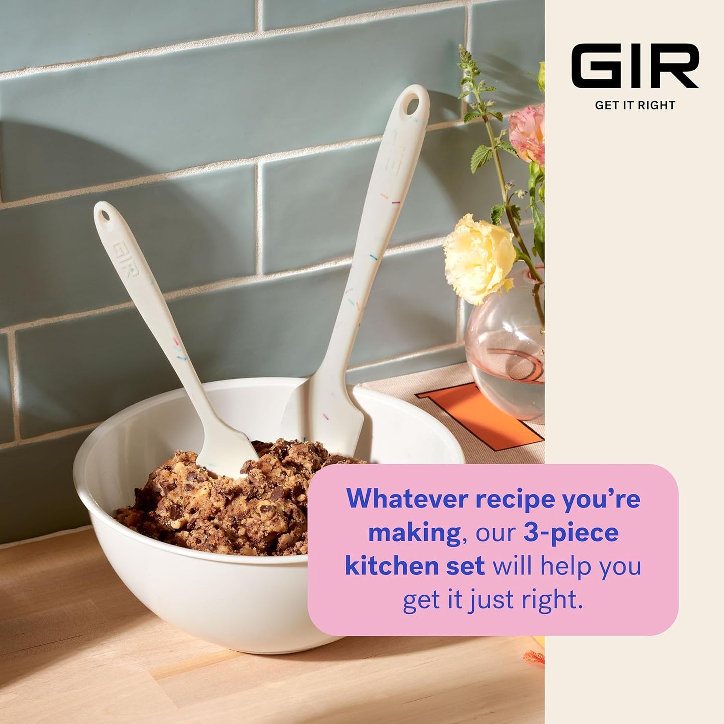 GIR: Get It Right 3-Piece Cooking Utensils & Spatula Set - Studio White, 11 In - Heat Resistant to 425°F - Nonstick-Friendly Tools - Dishwasher-Friendly - Food-Grade Silicone Spatulas