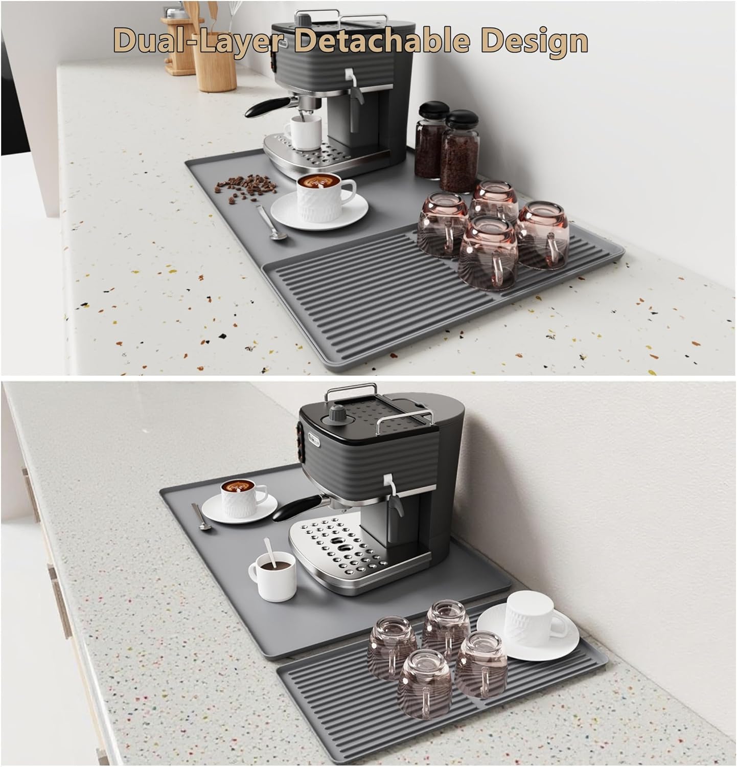 Coffee Bar Mat, Coffee Maker Mat, 24"x16" Silicone Coffee Mat, Spill-Proof, Non-Slip, Heat-Resistant, Fits Under Coffee Maker & Dish Rack (Black, 24"x16")