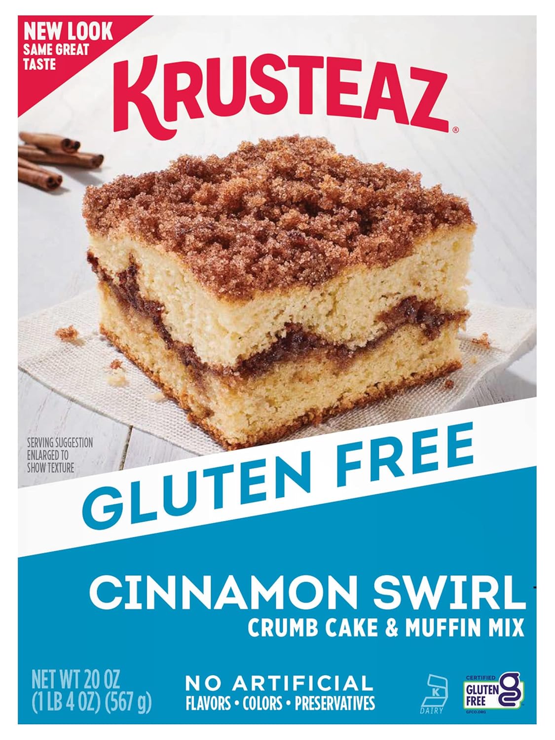 Krusteaz Gluten Free Baking Mix, Cinnamon Swirl Crumb Cake & Muffin Mix, Gluten Free with No Artificial Flavors, Colors or Preservatives, 20 Ounce (Pack of 3)
