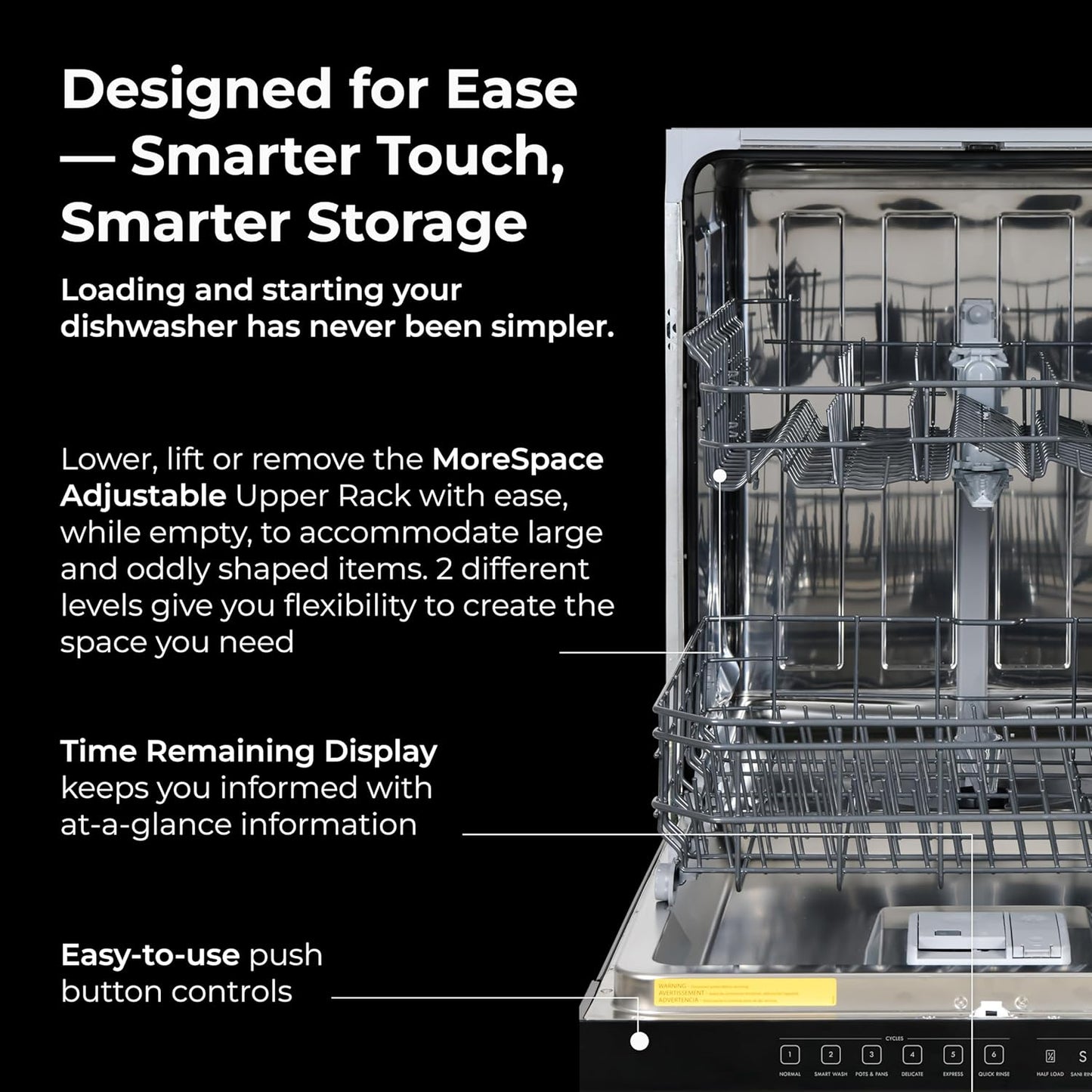 Kenmore 24" Built-in Stainless Steel Tub Dishwasher SmartWash, UltraWash, SmartDry Plus, MoreSpace Adjustable Rack and Leak Detect, Energy Star Certified, Black