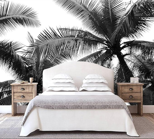 Black Palm Tree Wallpaper Bedroom Beautiful Tropical Plant Leaf Wall Mural Living Room (Not Peel and Stick)