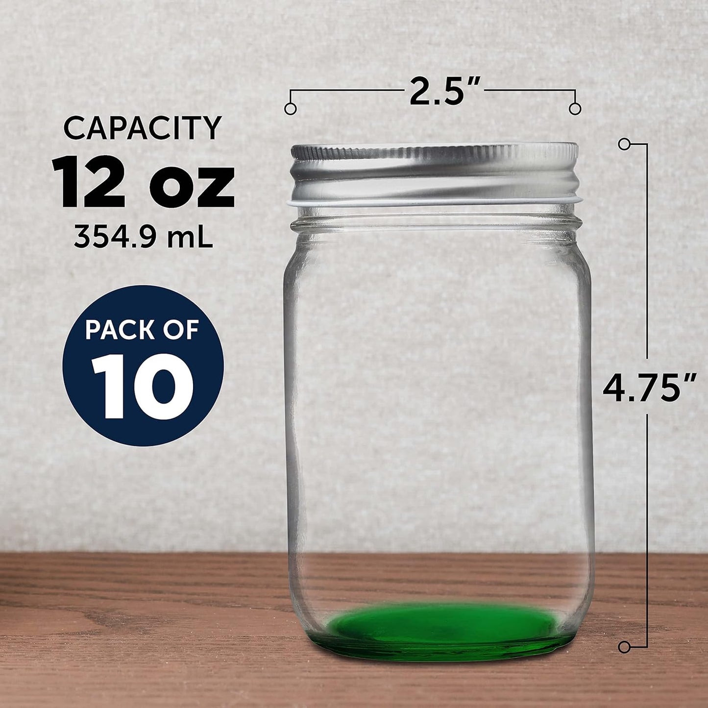DISCOUNT PROMOS 10 Decorating Mason Jars Set, 12 oz. - Canning, Aluminum Lid - Green