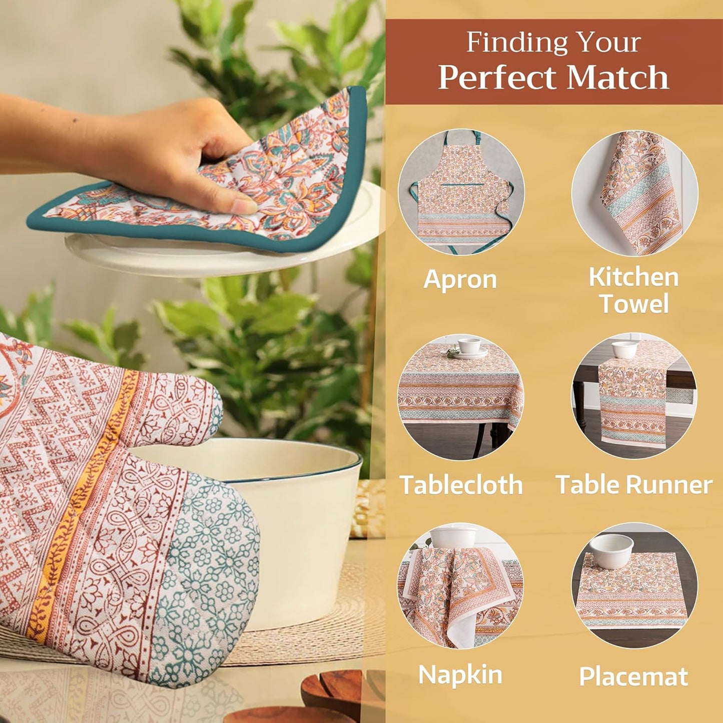 Maison d' Hermine Pot Holders 100% Cotton Heat Resistant Potholders 8" x 8" Hot Pads with Loop BBQ, Cooking, Baking, Grilling, Kitchen, Handling Hot Pans (Pack of 1, Nila)