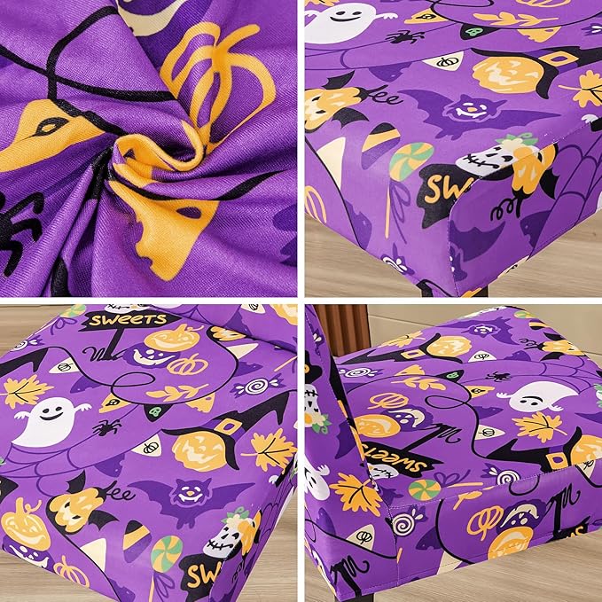 JQinHome Purple Halloween Chair Slipcover, Spider Web Chair Covers Set of 4, High Stretch Washable Chair Protector Cover for Dining Room, Kitchen,Home Party,Wedding Ceremony(Purple Candy,4PC)