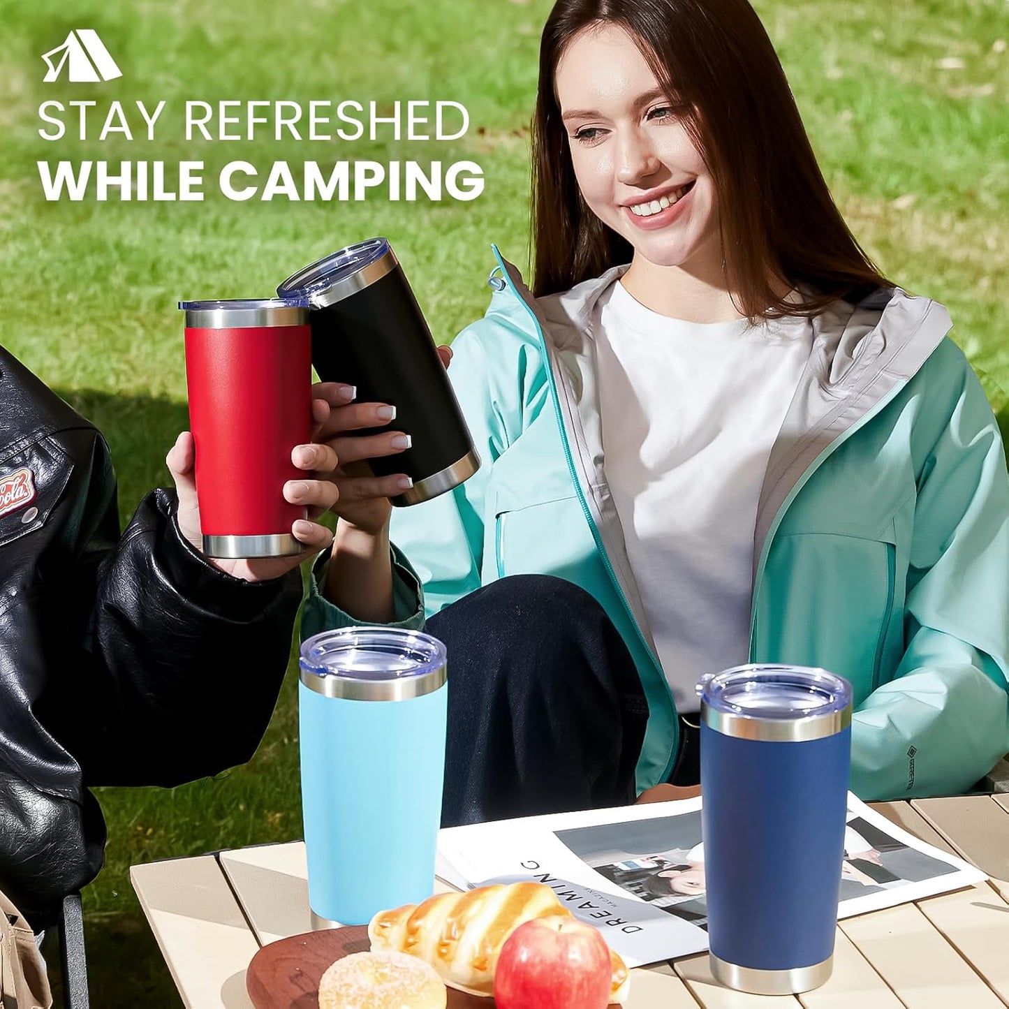 MEWAY 20oz Tumbler 4 Pack Double Wall Vacuum Insulated Travel Mug Bulk, Stainless Steel Tumblers with Lid and Straw, Durable Powder Coated Coffee Cups for Cold & Hot Drinks (Rose Gold, 4)