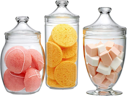 Amazing Abby - Adore - Plastic Apothecary Jars (3-Piece Set, 52/46/46 oz), Acrylic Jars with Lids, Bathroom Canisters, Candy Buffet, Wedding Display, BPA-Free and Shatter-Proof (NOT Glass)