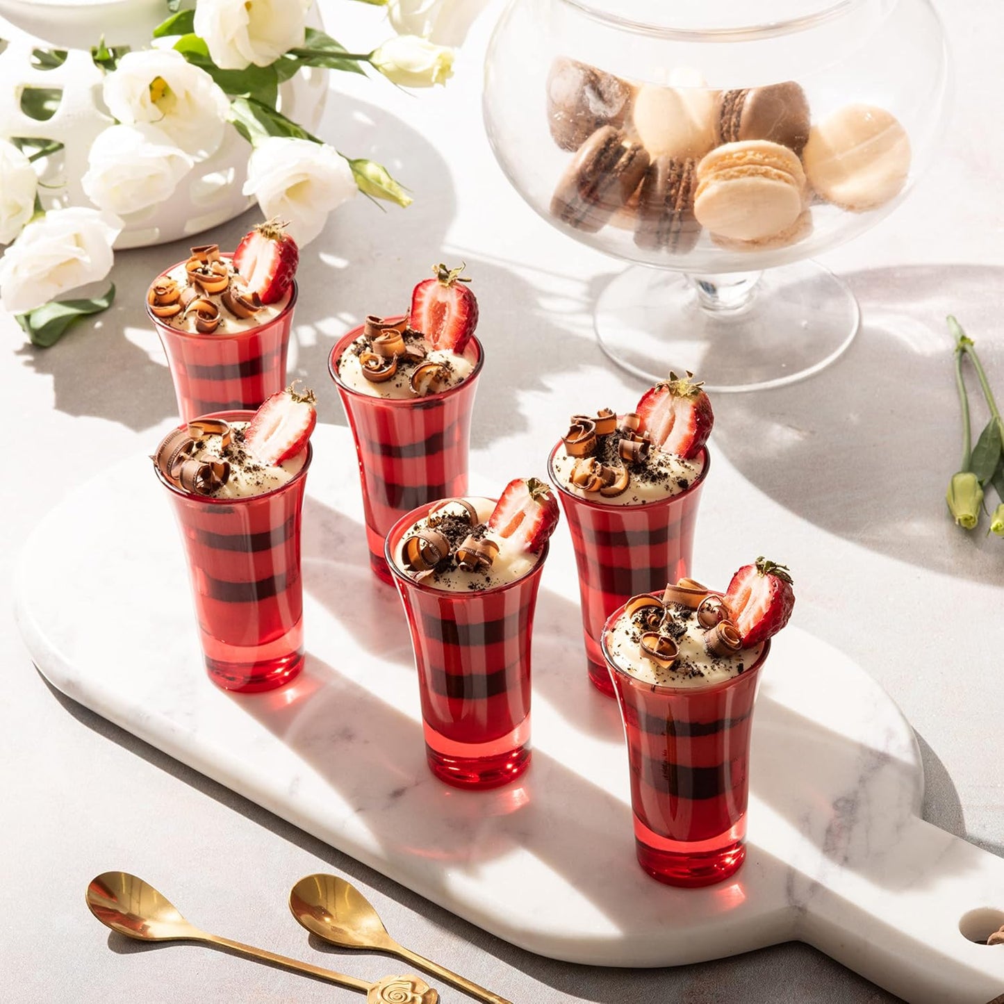 M&N HOME Red Shot Glasses, 2 Oz Set of 6 Glass Colored Shot Glasses with Heavy Base, Christmas Glasses